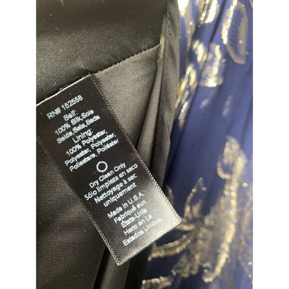 Anthropology DELFI Collective Navy and Silver Print Gown Long Dress Pure Silk L - Picture 8 of 9